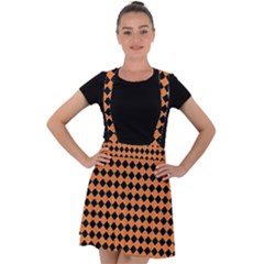 Halloween Black Orange Plaids Velvet Suspender Skater Skirt