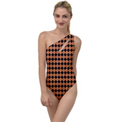 Halloween Black Orange Plaids To One Side Swimsuit by ConteMonfrey