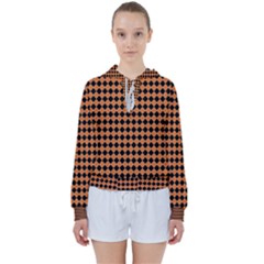 Halloween Black Orange Plaids Women s Tie Up Sweat