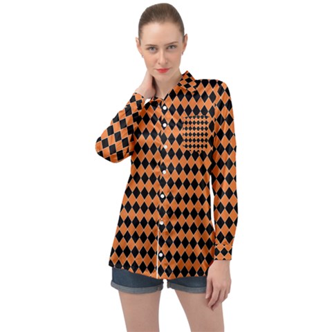 Halloween Black Orange Plaids Long Sleeve Satin Shirt by ConteMonfrey