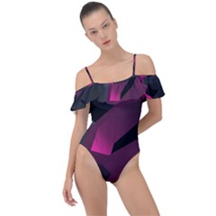 Hexagon Geometric Art Design Frill Detail One Piece Swimsuit by Wegoenart