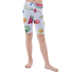 Fruit Summer Vitamin Watercolor Kids  Mid Length Swim Shorts by Wegoenart