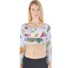 Fruit Summer Vitamin Watercolor Long Sleeve Crop Top by Wegoenart