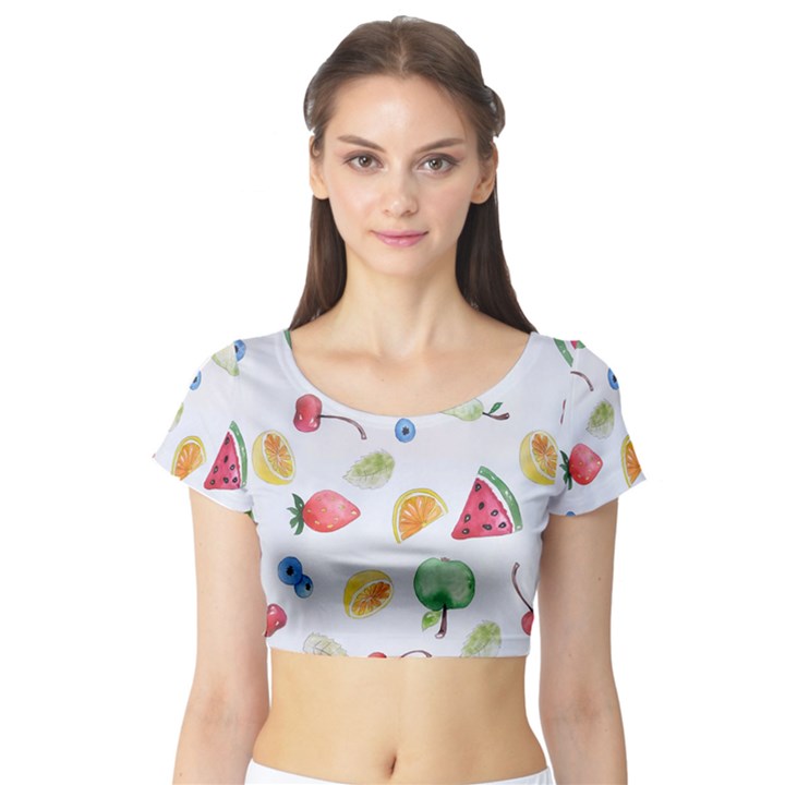 Fruit Summer Vitamin Watercolor Short Sleeve Crop Top