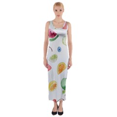 Fruit Summer Vitamin Watercolor Fitted Maxi Dress by Wegoenart