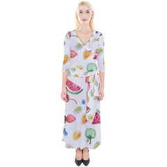 Fruit Summer Vitamin Watercolor Quarter Sleeve Wrap Maxi Dress by Wegoenart