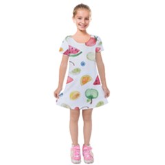 Fruit Summer Vitamin Watercolor Kids  Short Sleeve Velvet Dress