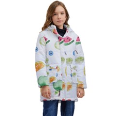 Fruit Summer Vitamin Watercolor Kid s Hooded Longline Puffer Jacket by Wegoenart