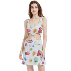 Fruit Summer Vitamin Watercolor Velvet Cutout Dress by Wegoenart