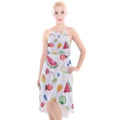 Fruit Summer Vitamin Watercolor High-low Halter Chiffon Dress  by Wegoenart