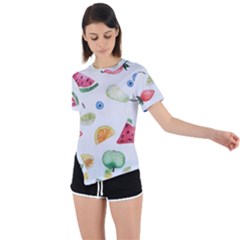 Fruit Summer Vitamin Watercolor Asymmetrical Short Sleeve Sports Tee by Wegoenart