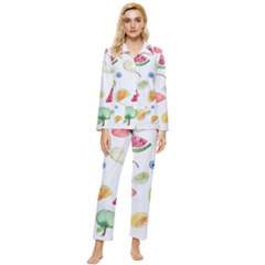 Fruit Summer Vitamin Watercolor Womens  Long Sleeve Velvet Pocket Pajamas Set by Wegoenart