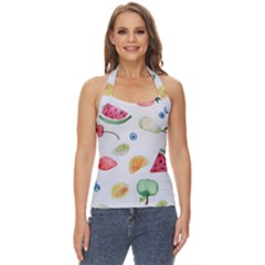 Fruit Summer Vitamin Watercolor Basic Halter Top by Wegoenart