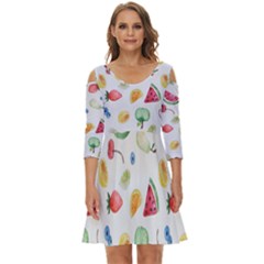 Fruit Summer Vitamin Watercolor Shoulder Cut Out Zip Up Dress by Wegoenart