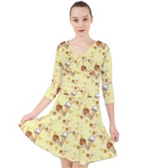 Ice Cream Cone Dessert Quarter Sleeve Front Wrap Dress by Wegoenart