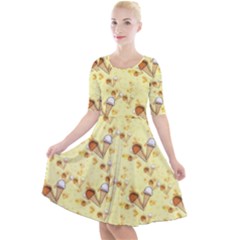 Ice Cream Cone Dessert Quarter Sleeve A-line Dress by Wegoenart