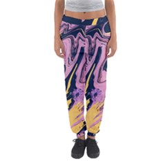 Pink Black And Yellow Abstract Painting Women s Jogger Sweatpants by Wegoenart