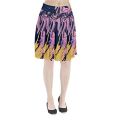 Pink Black And Yellow Abstract Painting Pleated Skirt by Wegoenart