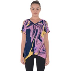 Pink Black And Yellow Abstract Painting Cut Out Side Drop Tee by Wegoenart