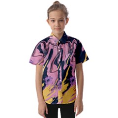 Pink Black And Yellow Abstract Painting Kids  Short Sleeve Shirt