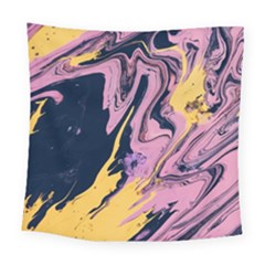 Pink Black And Yellow Abstract Painting Square Tapestry (large) by Wegoenart