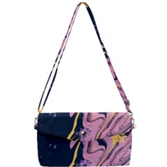 Pink Black And Yellow Abstract Painting Removable Strap Clutch Bag by Wegoenart