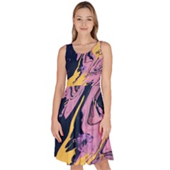 Pink Black And Yellow Abstract Painting Knee Length Skater Dress With Pockets by Wegoenart