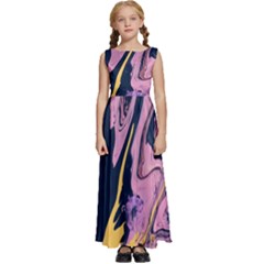 Pink Black And Yellow Abstract Painting Kids  Satin Sleeveless Maxi Dress by Wegoenart