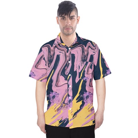 Pink Black And Yellow Abstract Painting Men s Hawaii Shirt by Wegoenart