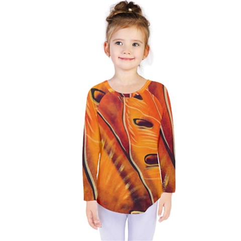 Orange Leaves Nature Pattern Kids  Long Sleeve Tee by Wegoenart