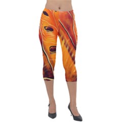 Orange Leaves Nature Pattern Lightweight Velour Capri Leggings  by Wegoenart