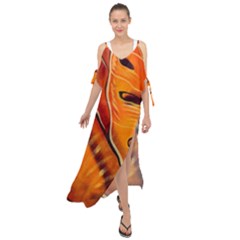 Orange Leaves Nature Pattern Maxi Chiffon Cover Up Dress by Wegoenart