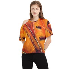 Orange Leaves Nature Pattern One Shoulder Cut Out Tee by Wegoenart