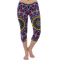 Kaleidoscope Mandala Colorful Capri Yoga Leggings by Wegoenart