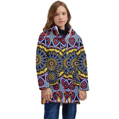 Kaleidoscope Mandala Colorful Kid s Hooded Longline Puffer Jacket by Wegoenart