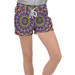 Kaleidoscope Mandala Colorful Velour Lounge Shorts by Wegoenart