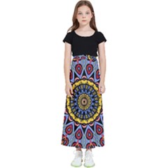 Kaleidoscope Mandala Colorful Kids  Flared Maxi Skirt by Wegoenart