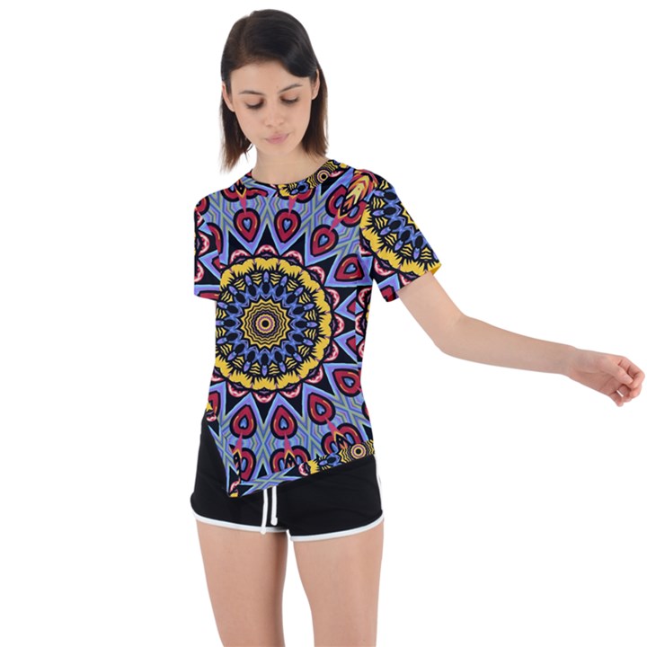 Kaleidoscope Mandala Colorful Asymmetrical Short Sleeve Sports Tee