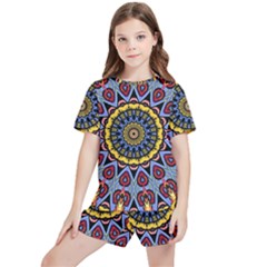 Kaleidoscope Mandala Colorful Kids  Tee And Sports Shorts Set by Wegoenart