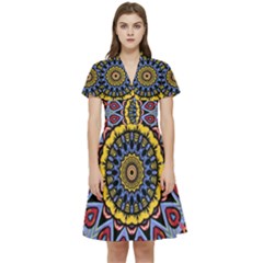 Kaleidoscope Mandala Colorful Short Sleeve Waist Detail Dress by Wegoenart