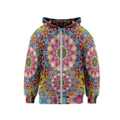 Rosette Mandala Ornament Wallpaper Kids  Zipper Hoodie by Wegoenart