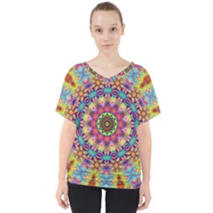 Rosette Mandala Ornament Wallpaper V-neck Dolman Drape Top by Wegoenart