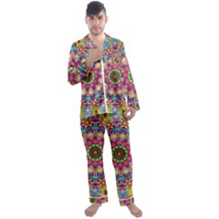 Rosette Mandala Ornament Wallpaper Men s Long Sleeve Satin Pajamas Set by Wegoenart