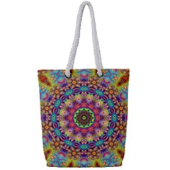 Rosette Mandala Ornament Wallpaper Full Print Rope Handle Tote (small) by Wegoenart