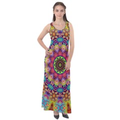 Rosette Mandala Ornament Wallpaper Sleeveless Velour Maxi Dress by Wegoenart