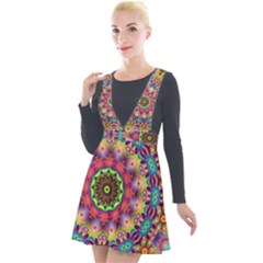 Rosette Mandala Ornament Wallpaper Plunge Pinafore Velour Dress by Wegoenart