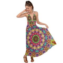 Rosette Mandala Ornament Wallpaper Backless Maxi Beach Dress by Wegoenart