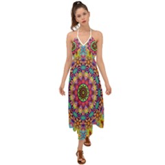 Rosette Mandala Ornament Wallpaper Halter Tie Back Dress  by Wegoenart