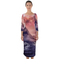 Mountain Cosmos Universe Nature Quarter Sleeve Midi Bodycon Dress by Wegoenart