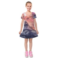 Mountain Cosmos Universe Nature Kids  Short Sleeve Velvet Dress by Wegoenart